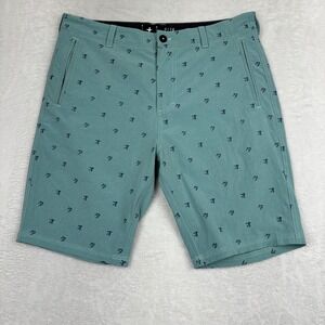 Tavik Modern Beach Mens Hybrid Shorts Size 32 Teal Green Pixel Print Walk Shorts